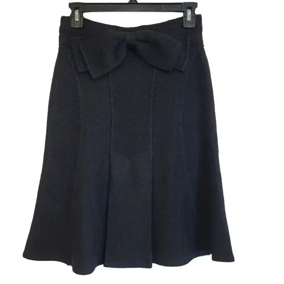 Leifsdottir Women's Black Wool Tight Knit Pull On Skirt w Front Bow - Picture 1 of 8